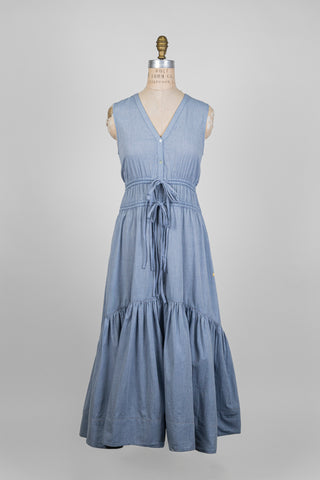 Denim blue dress with double tie waist (6)