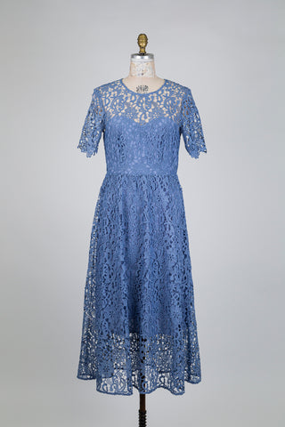 Slate blue lace dress (4-14) – VERYSMART