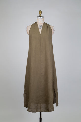 Robe évasée en lin kaki (4 à 12)