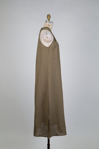 Khaki flared linen dress (4 to 12)