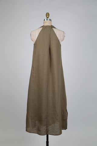 Khaki flared linen dress (4 to 12)