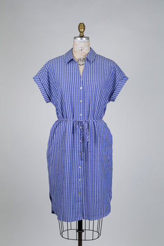 Blue double-striped shirt dress (4-6-12)