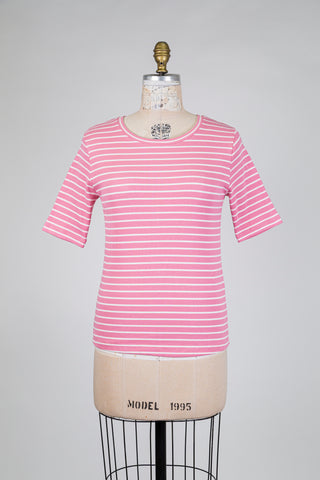 T-shirt à rayures rose et blanc (10-14-16)