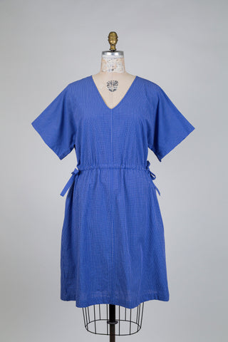 Blue dress with delicate white checks (S)