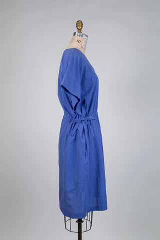 Blue dress with delicate white checks (S)