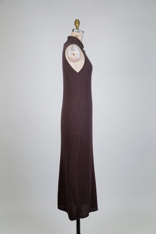 Brown Ribbed Polo Collar Knit Dress (S)