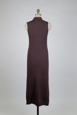 Brown Ribbed Polo Collar Knit Dress (S)