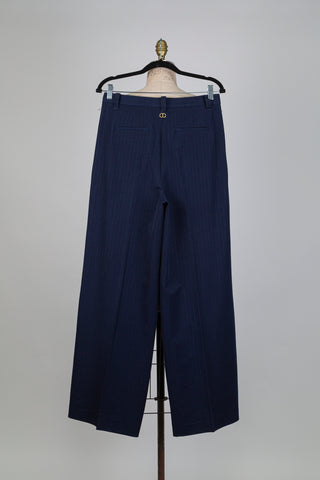 Pantalon tailleur marine à rayures (10)