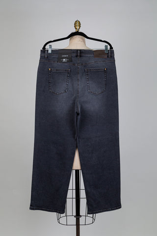 Pantalon denim noir délavé taille asymétrique (4-8-10-14)