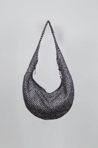 Sac hobo à chevrons blanc et noir fini argenté
