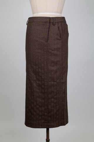 Jupe asymétrique brune à rayures métallisées mauve (4-6-12-14)