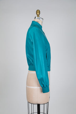 Aqua leather bomber jacket (4-12-16)