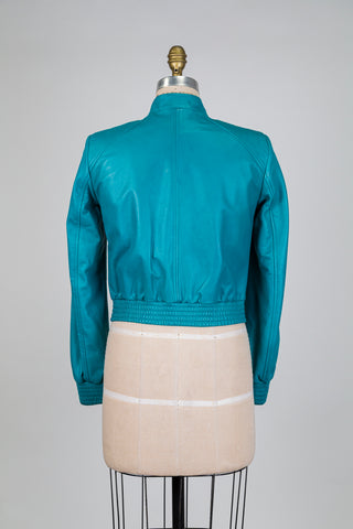 Aqua leather bomber jacket (4-12-16)