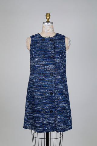 Robe débardeur en tweed bleu et blanc (4-8-12)