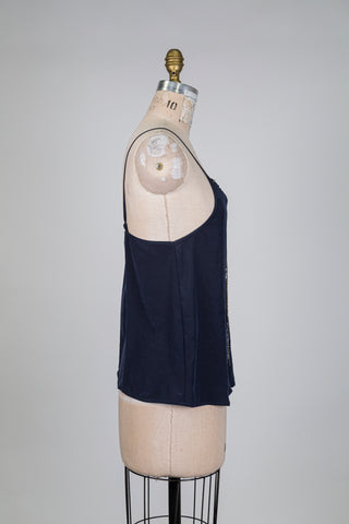 Navy top with jewelled drawstring neckline (4 to 8 years)