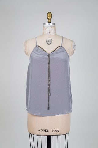 Haut gris perle à encolure cordon bijou (4+10)