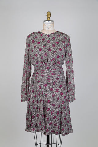 Robe taupe mouchetée à motif floral fuchsia (6+10)