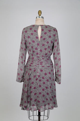 Robe taupe mouchetée à motif floral fuchsia (6+10)