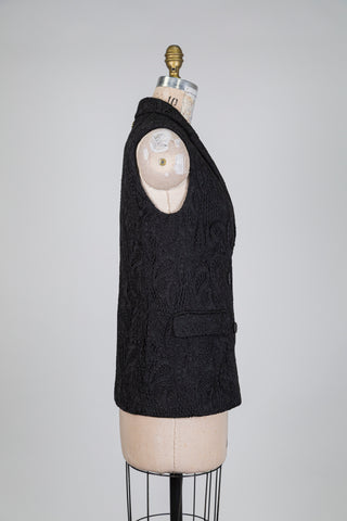 Blazer sans manches dentelle brodée noire (4)