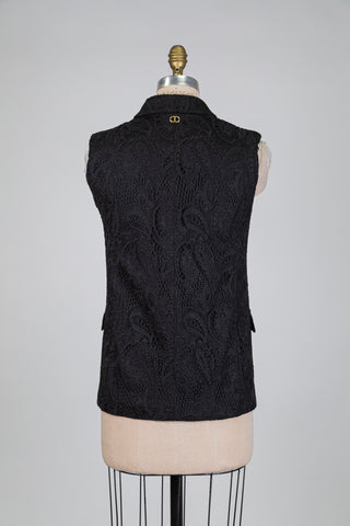 Blazer sans manches dentelle brodée noire (4)
