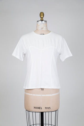 T-shirt blanc à coutures corset (S-L-XL)