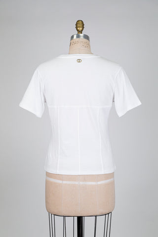 T-shirt blanc à coutures corset (S-L-XL)