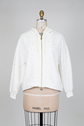 Veste blanche à capuchon pluie de perles (XS)