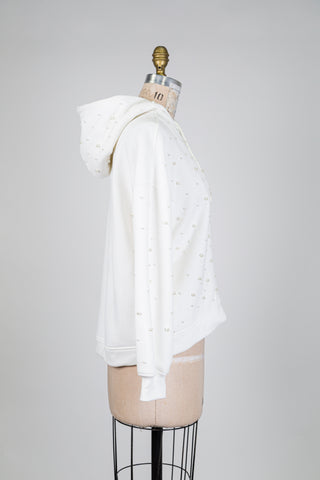 Veste blanche à capuchon pluie de perles (XS)