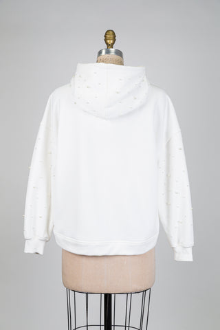 Veste blanche à capuchon pluie de perles (XS)