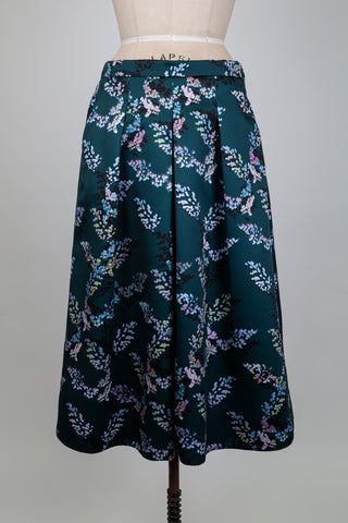 Jupe évasée vert émeraude fleurs de lilas (10)