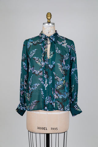 Blouse vert émeraude fleurs de lilas (8+12)
