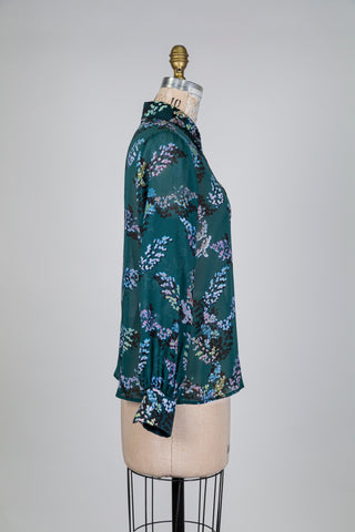 Emerald green blouse with lilac flowers (8+12)