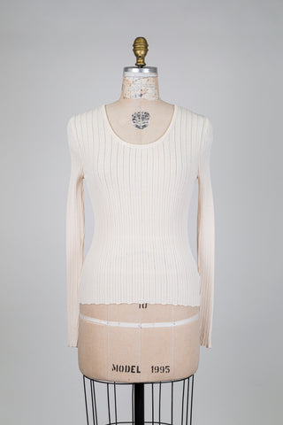 Cream ribbed crew neck sweater (sizes 4 to 12)