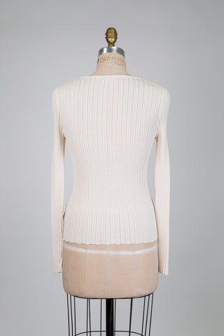 Cream ribbed crew neck sweater (sizes 4 to 12)