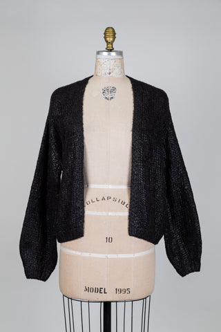 Cardigan noir en maille effet enduit (6 à 10)