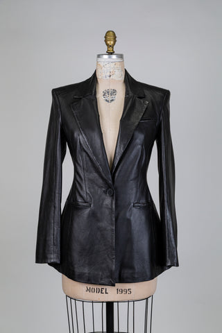 Blazer cintré en cuir noir (4+12)
