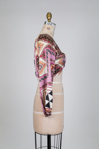 Boléro noué rose à motif graphique (XS+S)