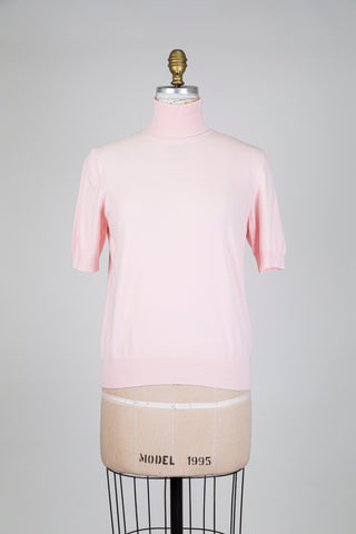 Col roulé en tricot rose à manches courtes (8+16)