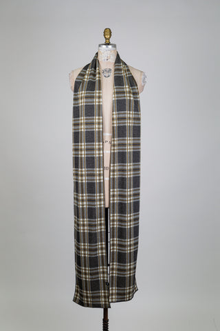 Grey and saffron yellow tartan scarf (XXL)