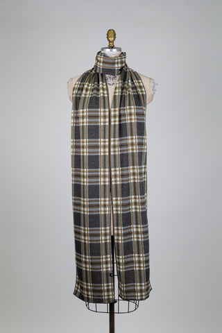 Grey and saffron yellow tartan scarf (XXL)