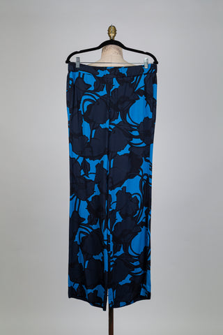 Pantalon fluide bleu à fleurs graphiques (8)