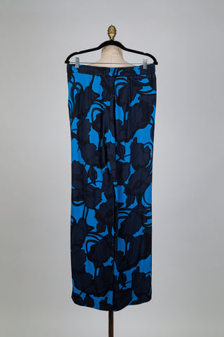 Pantalon fluide bleu à fleurs graphiques (8)