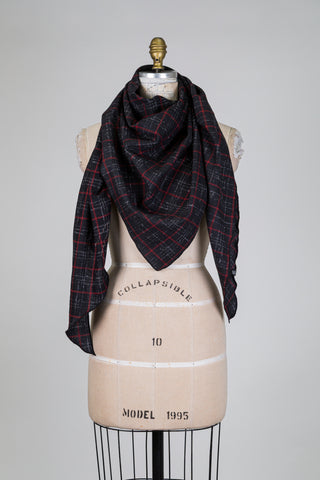 Red and black tartan shawl