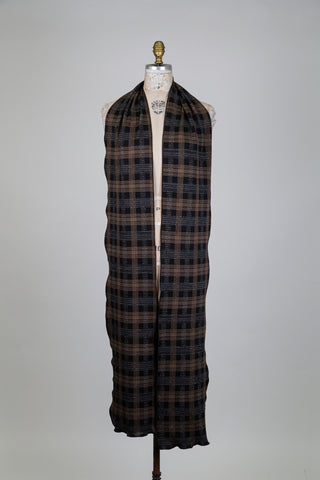 Cocoa brown and silver tartan scarf (XXL)