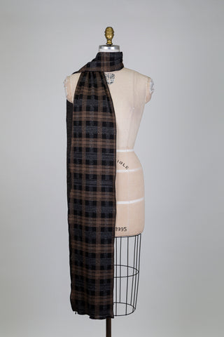 Cocoa brown and silver tartan scarf (XXL)