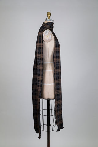 Cocoa brown and silver tartan scarf (XXL)