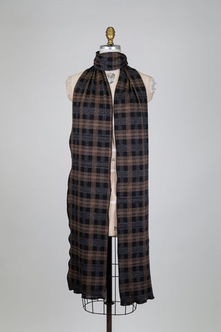 Cocoa brown and silver tartan scarf (XXL)