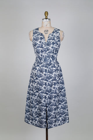 Robe cintrée scènes illustrées bleues (M)