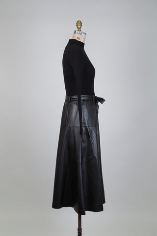 Black knit dress and belted faux leather skirt (M)