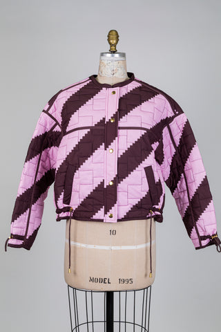 Veste matelassée zig zag brun et rose (6+)